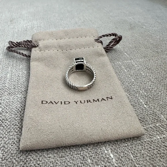 David Yurman Silver Cable Ring with Black Onyx - Picture 3 of 3